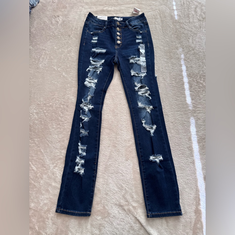 Rue21 Dark Blue Distressed Skinny Jeans